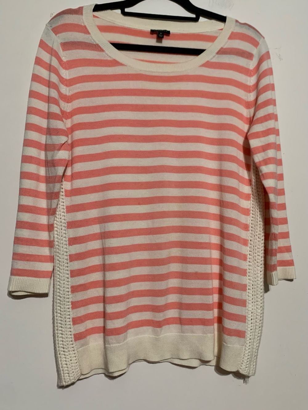Talbots Coral and Cream Striped Crewneck Sweater